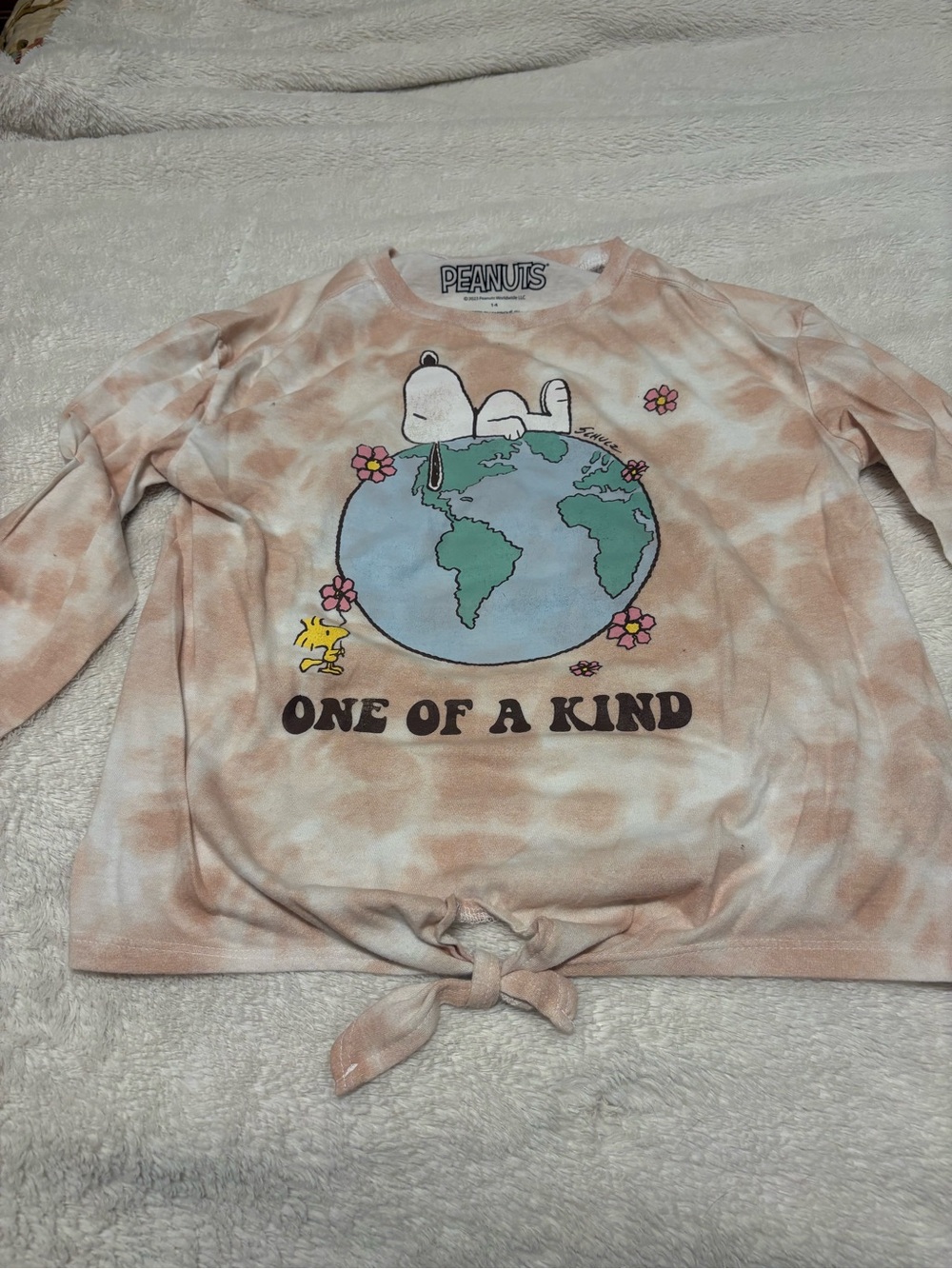 Peanuts 'One of a Kind' Snoopy Tie-Front Kids Shirt - Light Peach